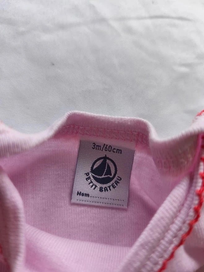 Lote de 2 bodies Petit Bateau 3 meses mangas cortas rosa y blanco – photo 2